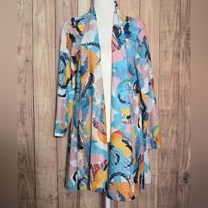 Ali Miles Colorful Abstract Patterned Cardigan Sheer Women's  Open Front Medium
